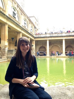 Sitting in the bathing room.
