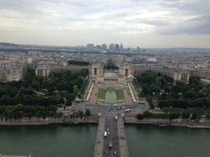 View from the Eiffel Tower overlooking the Seine.